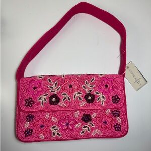 Antik Kraft Beaded Bag- Pink with Embroidered Flowers